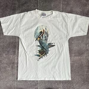 Men's Vintage 90's AllSport Pelican Sailboat Moon Graphic White T Shirt Tee Sz L
